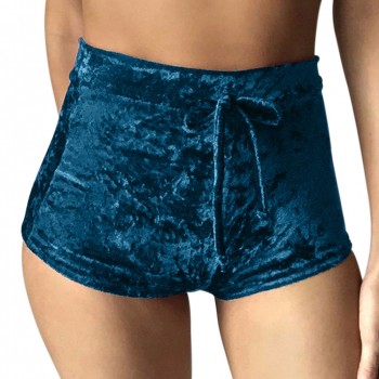 Women Velvet Drawstring Shorts Casual High Waist Spring Summer Sexy Skinny Short Pants